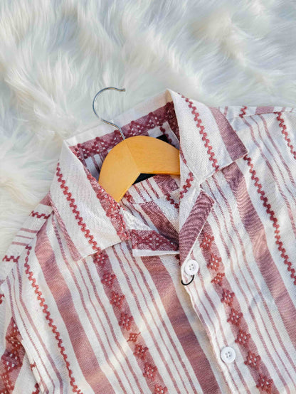 Summer Slay- Maroon stripe Cuban shirt