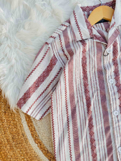 Summer Slay- Maroon stripe Cuban shirt