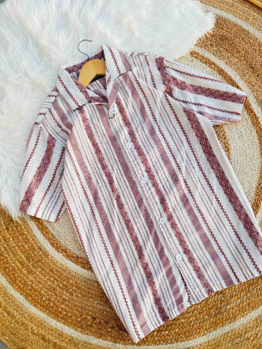 Summer Slay- Maroon stripe Cuban shirt