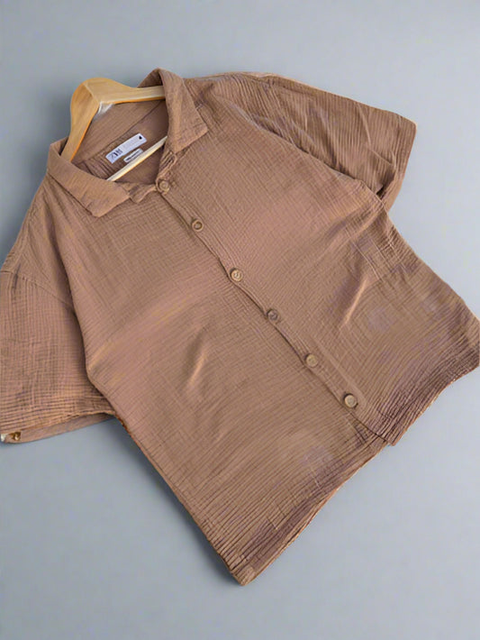 Cotton cuban shirt | Khaki