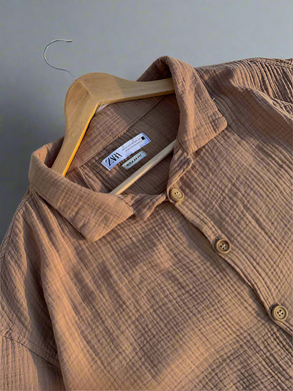 Cotton cuban shirt | Khaki