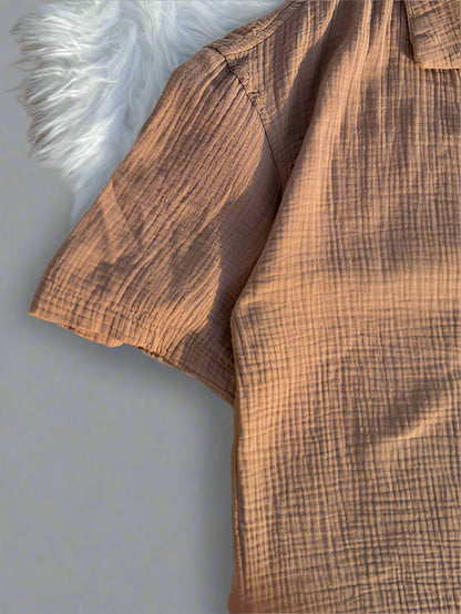 Cotton cuban shirt | Khaki