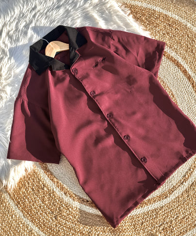 Contrast collar Cuban | Maroon