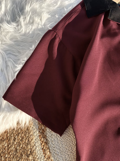 Contrast collar Cuban | Maroon