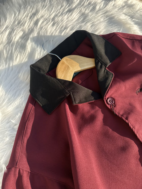 Contrast collar Cuban | Maroon