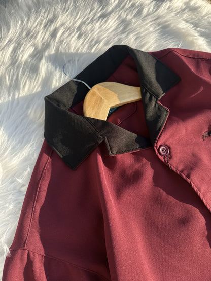 Contrast collar Cuban | Maroon