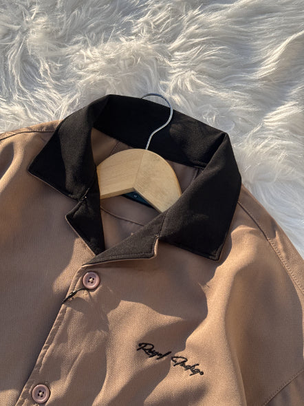 Contrast collar Cuban | Khaki